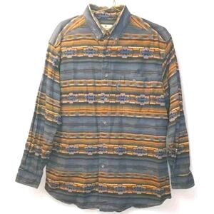 Woolrich Southwest Striped Flannel Shirt Large Aztec Brushed Cotton Rockabilly